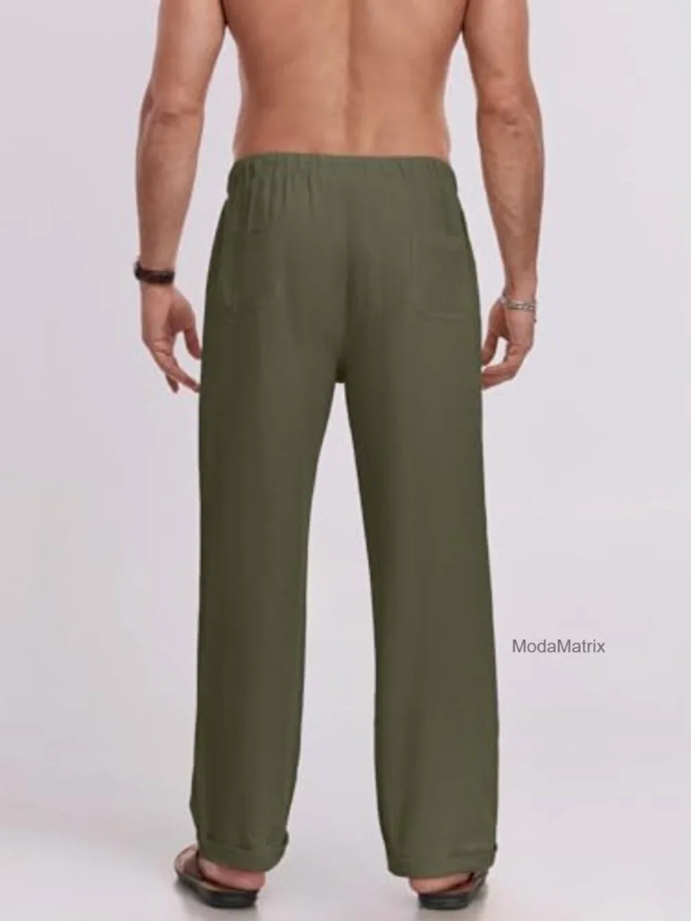 Men's Linen Pants Elastic Waist Drawstring Loose Fit Casual Summer Beach Pants